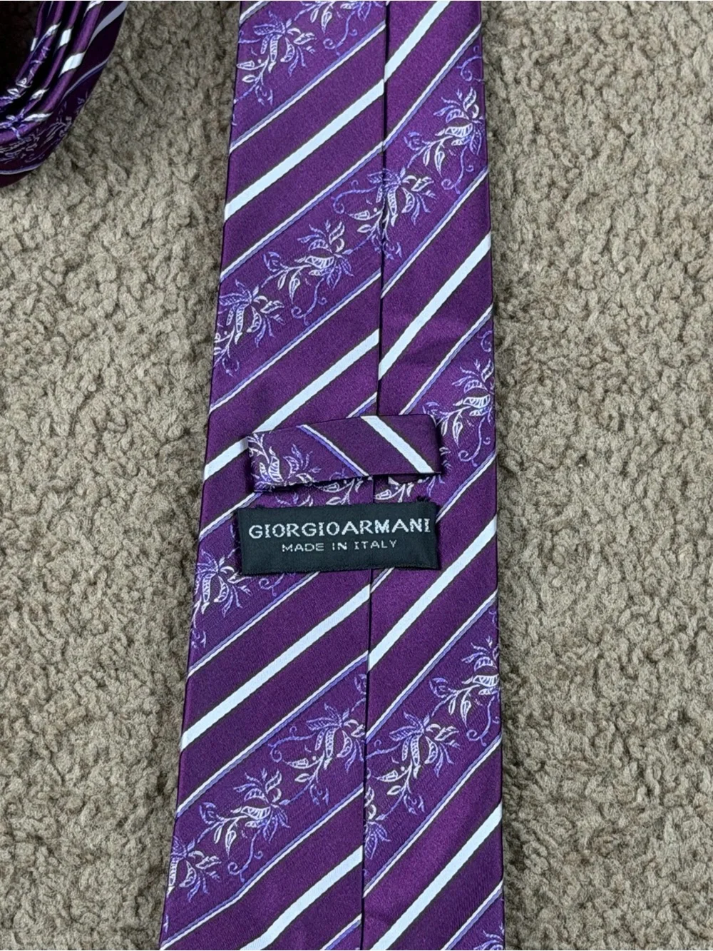 Giorgio Armani Purple Striped Floral Silk Tie